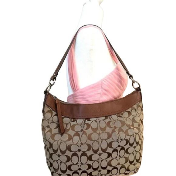 Authentic COACH Signature Canvas Leather Trim Hobo Shoulder Bag - Brown - Picture 11 of 11